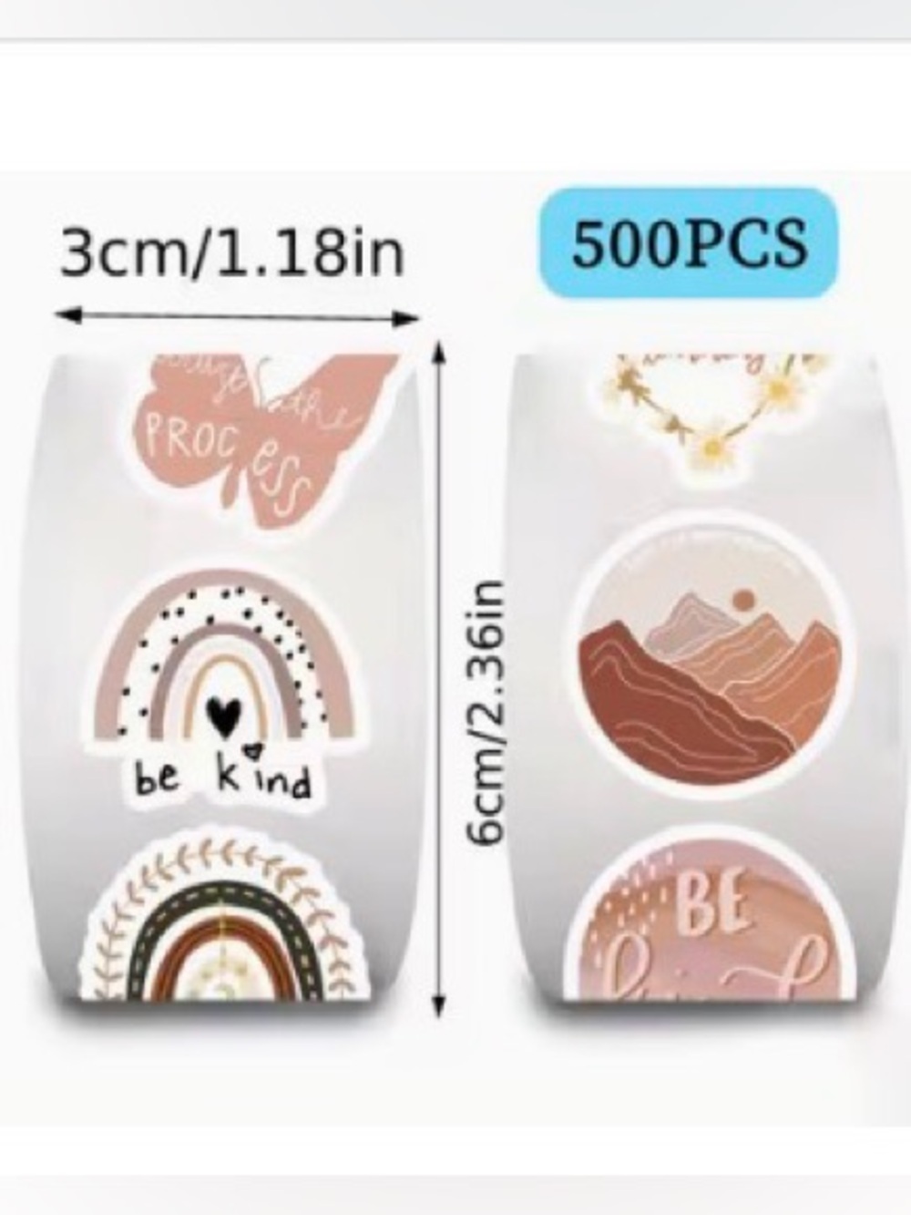 Boho Inspirational Aesthetic Sticker Roll - 500 Stickers